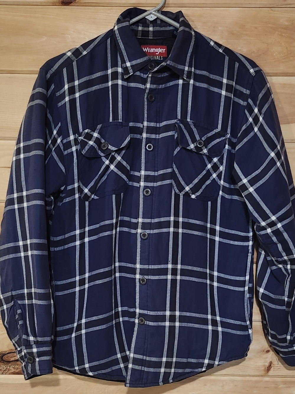 Wrangler Navy and White Plaid Button-Down Shirt